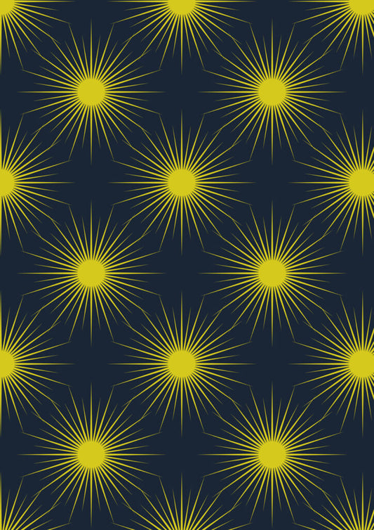 Solstice sun on midnight blue (with gold metallic) Fabric Collection by Lewis & Irene