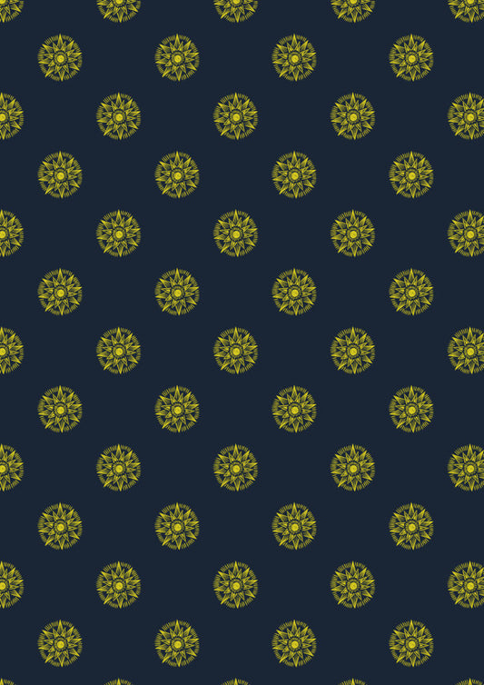 Small solstice shining star on midnight blue (with gold metallic) Fabric Collection by Lewis & Irene