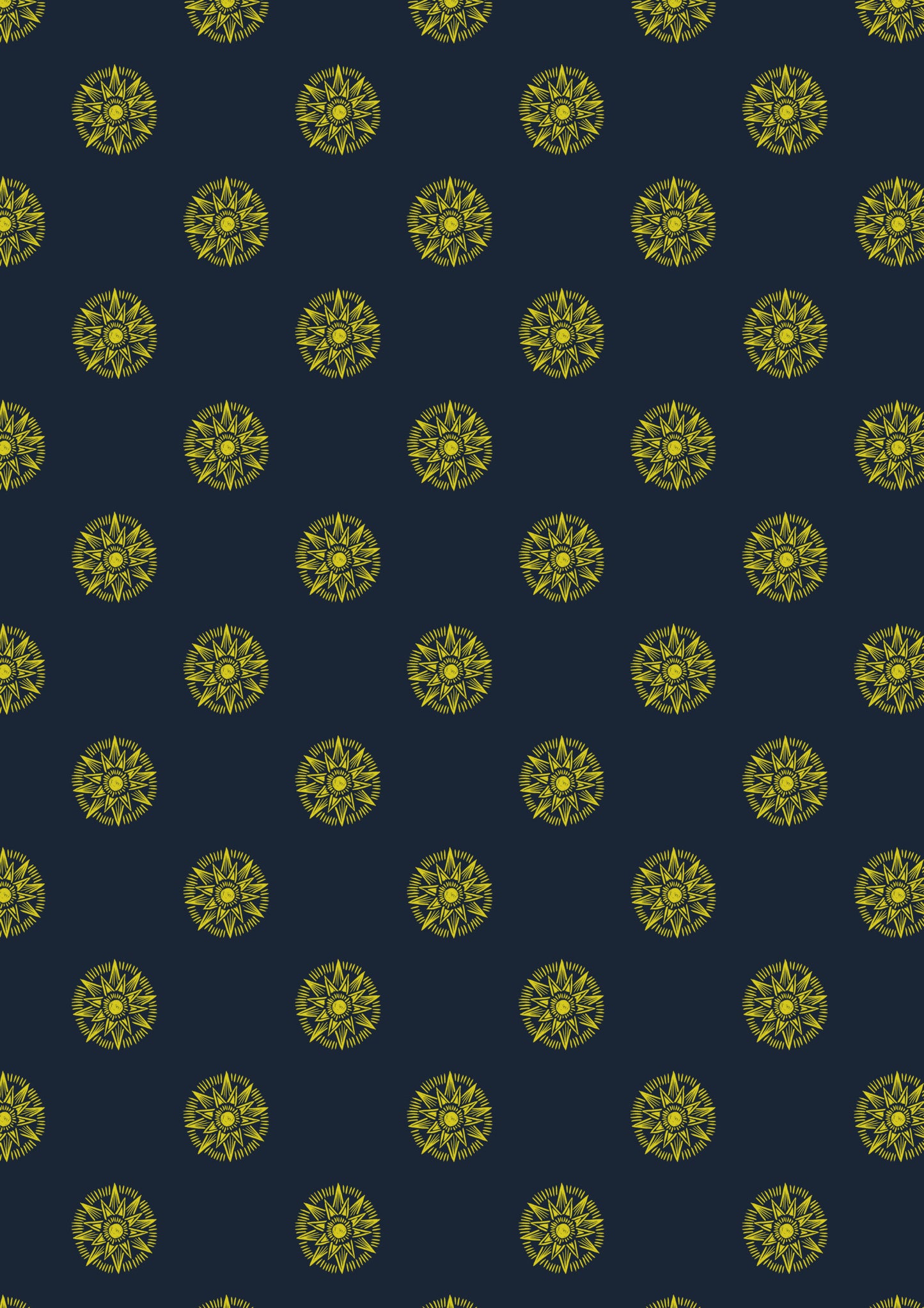 Winter solstice sun star on midnight blue (with gold metallic) Fabric Collection by Lewis & Irene