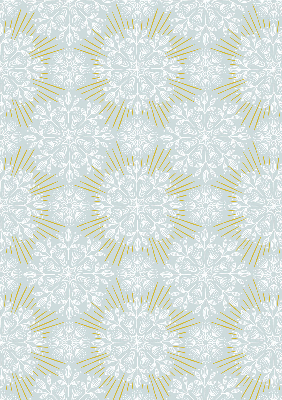 Winter solstice flowers on light sky (with gold metallic) Fabric Collection by Lewis & Irene