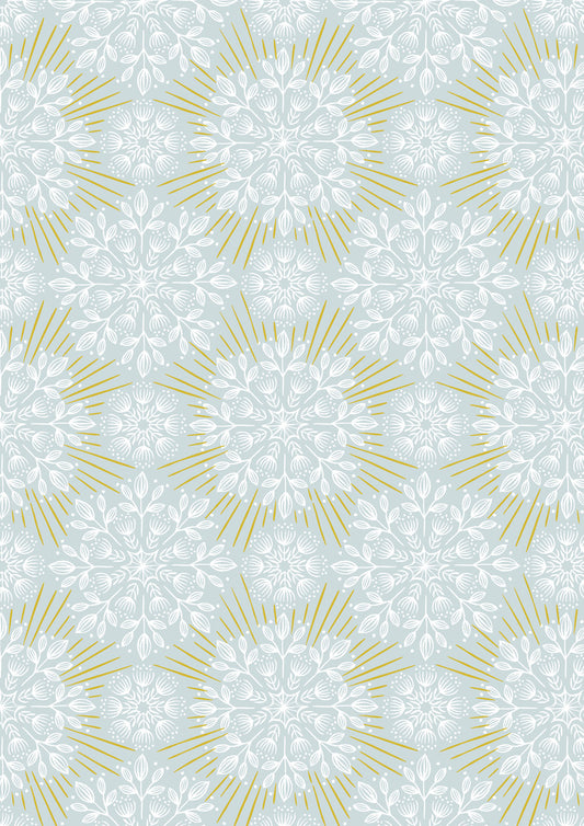 Winter solstice flowers on light sky (with gold metallic) Fabric Collection by Lewis & Irene
