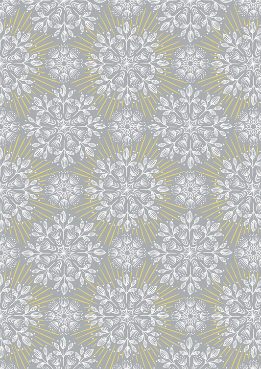 Winter solstice flowers on grey (with gold metallic) Fabric Collection by Lewis & Irene