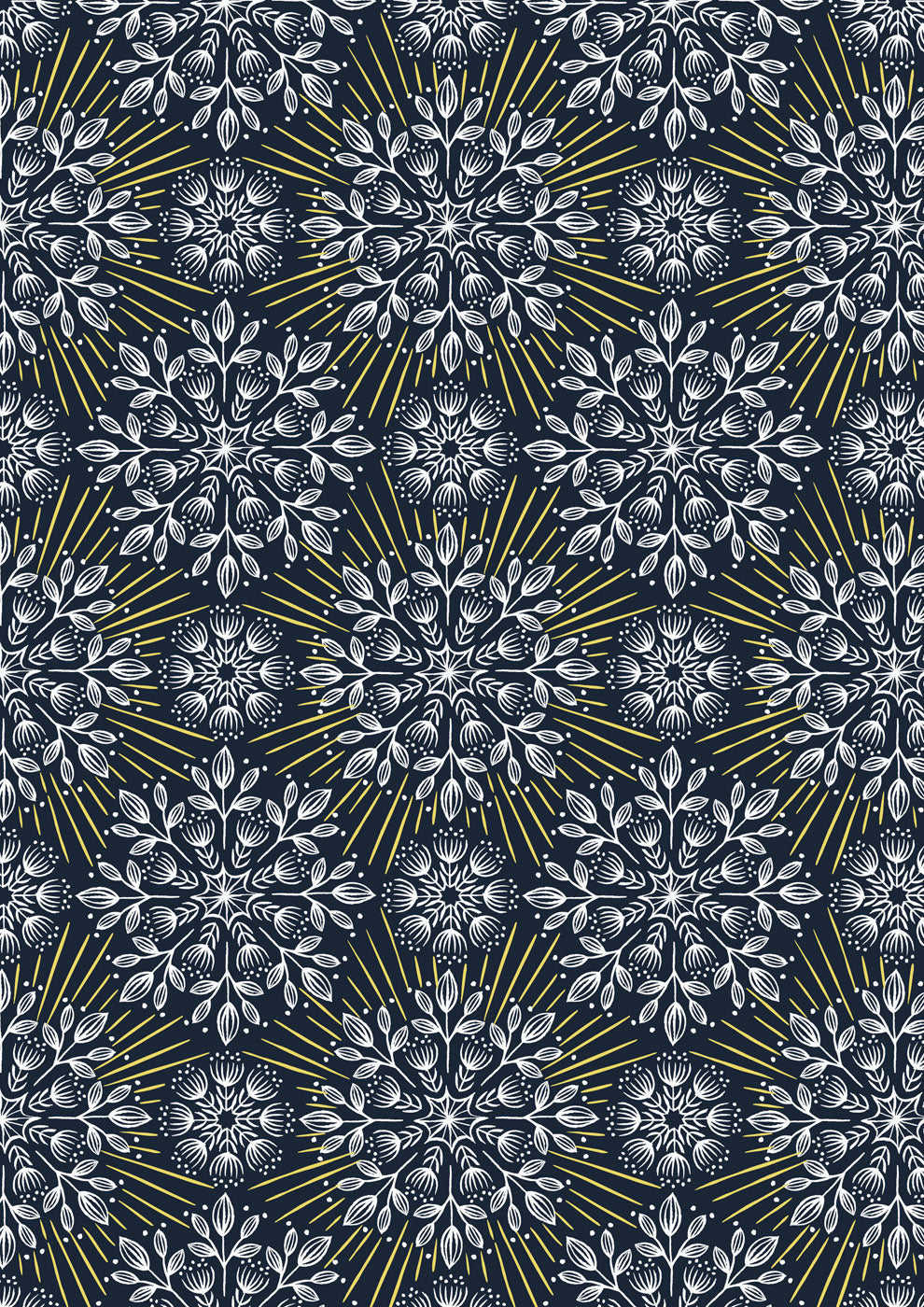 Winter solstice flowers on midnight blue (with gold metallic) Fabric Collection by Lewis & Irene