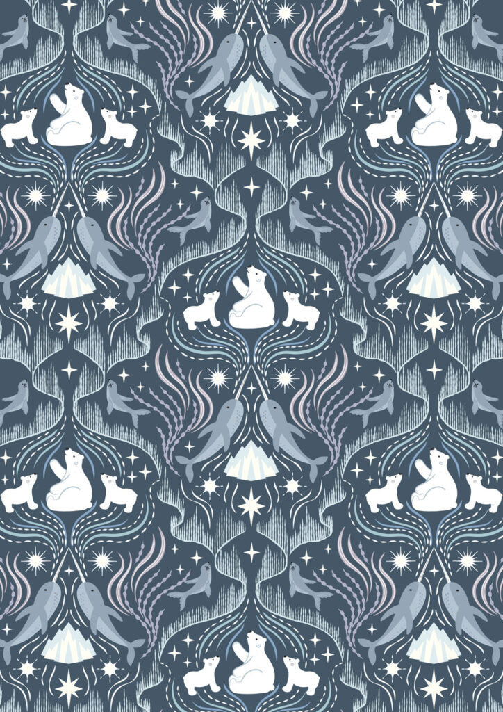 Where the sky dances on silver iceon dark blue (with pearl) Collection by Lewis & Irene