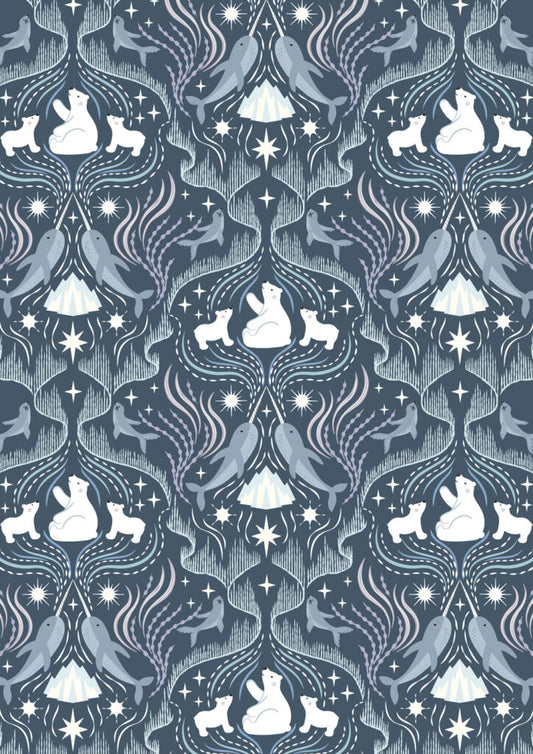 Where the sky dances on silver iceon dark blue (with pearl) Collection by Lewis & Irene