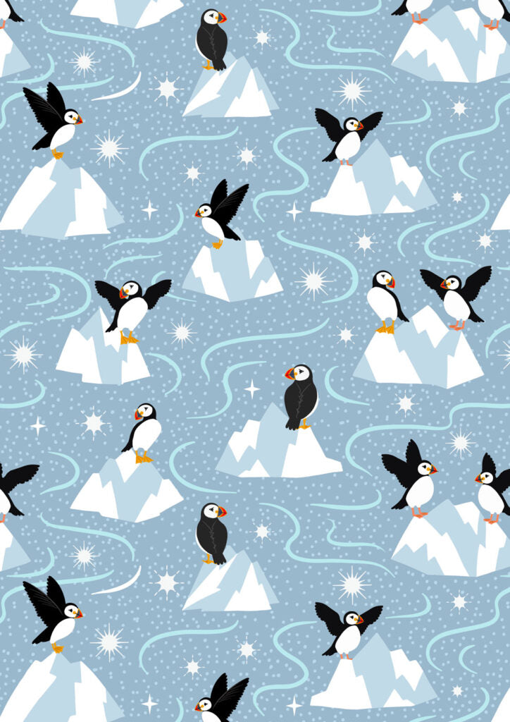 Puffin on blue grey (with pearl) Collection by Lewis & Irene