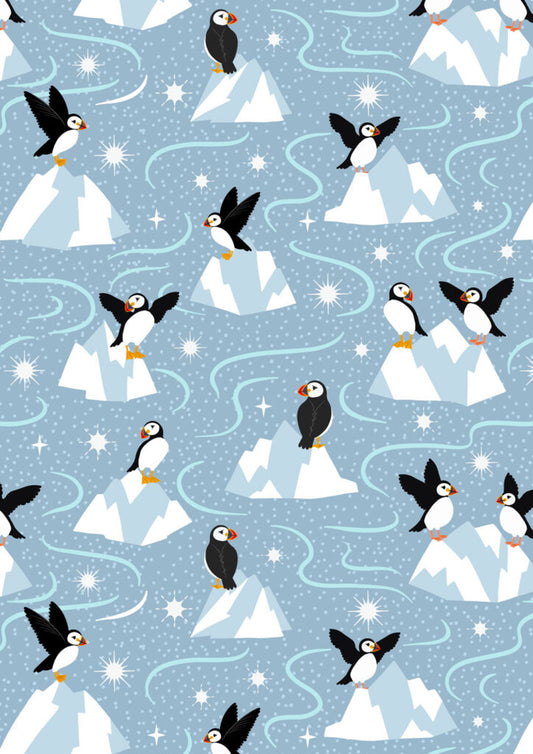 Puffin on blue grey (with pearl) Collection by Lewis & Irene