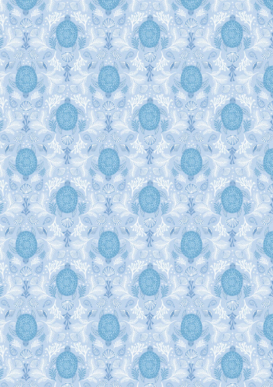 Seas the Day - Mirrored turtle blue  - Fabric Collection by Lewis & Irene by Length & Fat Quarter