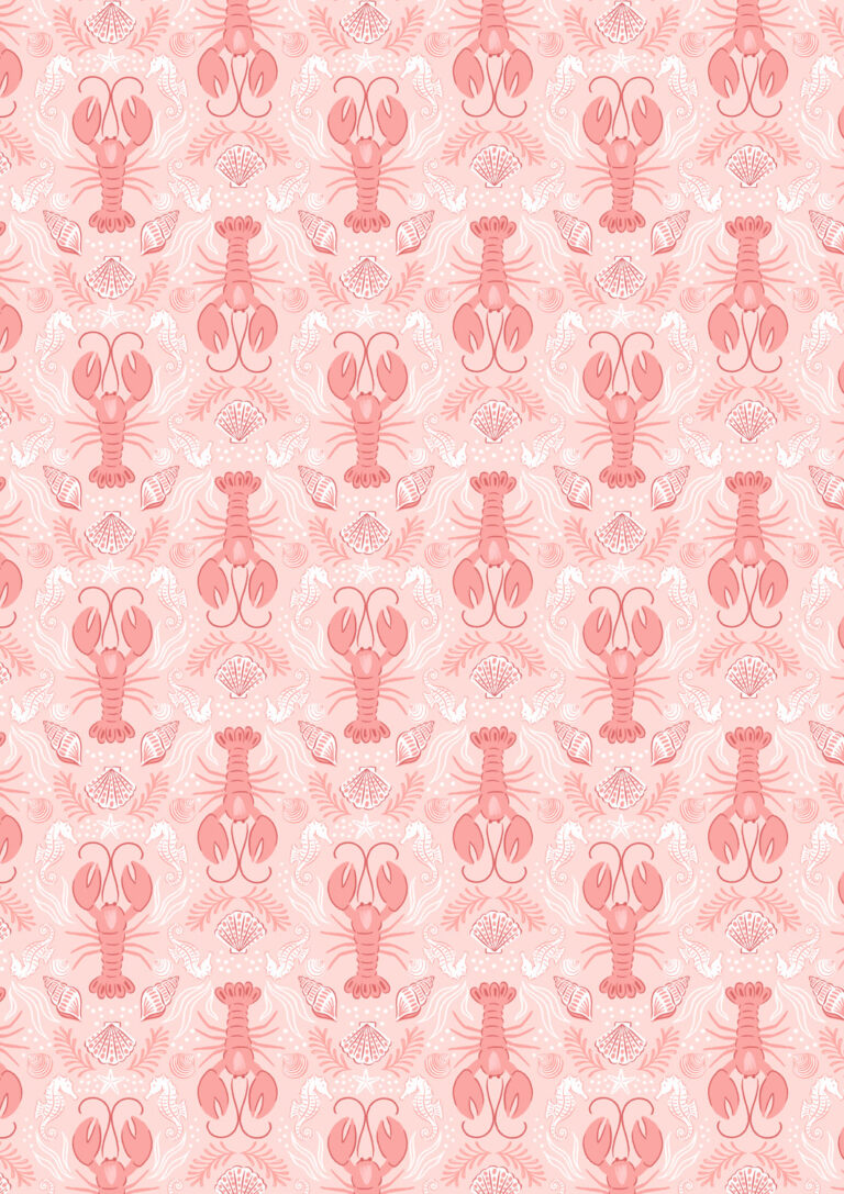 Seas the Day - Mirrored lobster light coral pink  - Fabric Collection by Lewis & Irene by Length & Fat Quarter