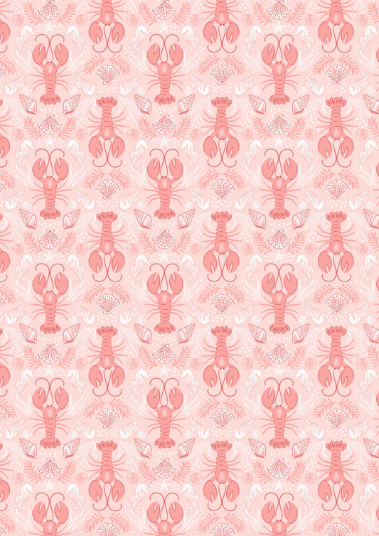 Seas the Day - Mirrored lobster light coral pink  - Fabric Collection by Lewis & Irene by Length & Fat Quarter