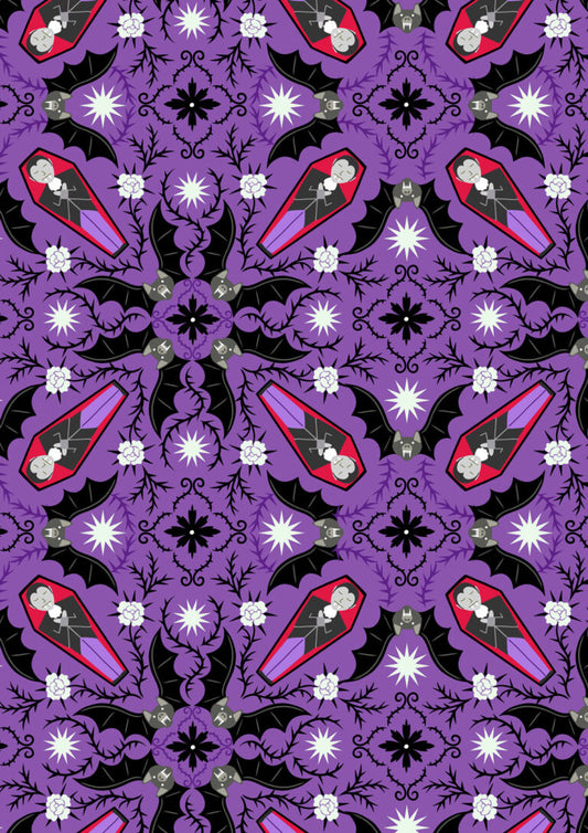 Dracula's bed (glow in the dark) - Transylvania Glow fabric collection by Lewis & Irene