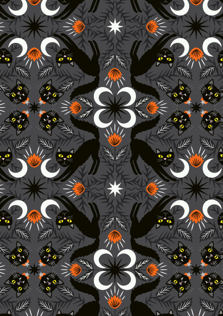 Scaredy cats (glow in the dark) - Transylvania Glow fabric collection by Lewis & Irene