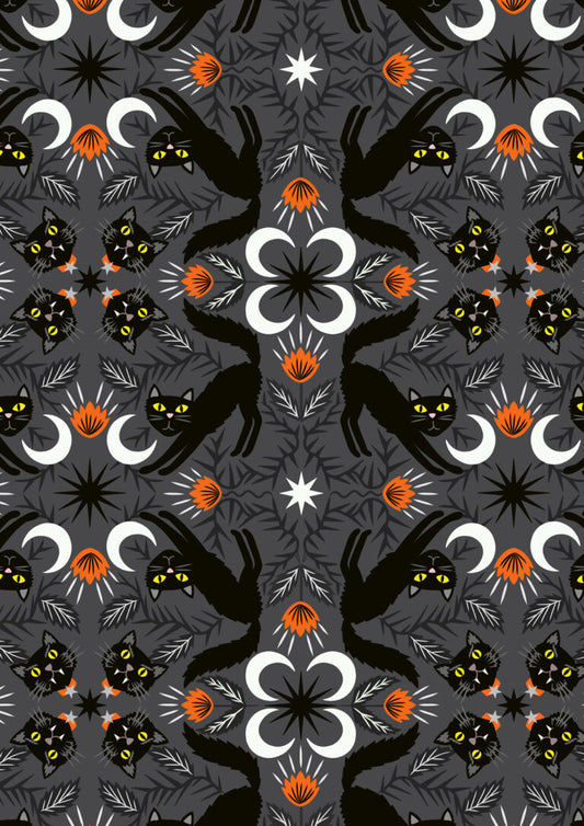 Scaredy cats (glow in the dark) - Transylvania Glow fabric collection by Lewis & Irene
