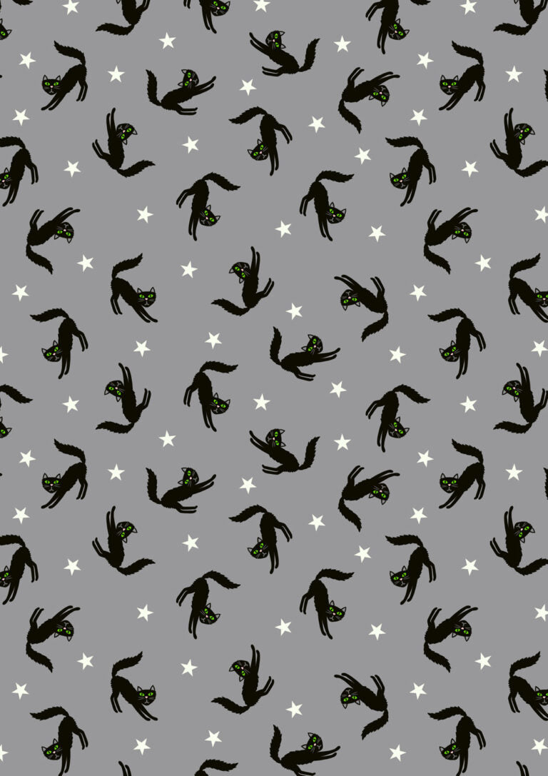Scattered scaredy cats (glow in the dark) - Transylvania Glow fabric collection by Lewis & Irene