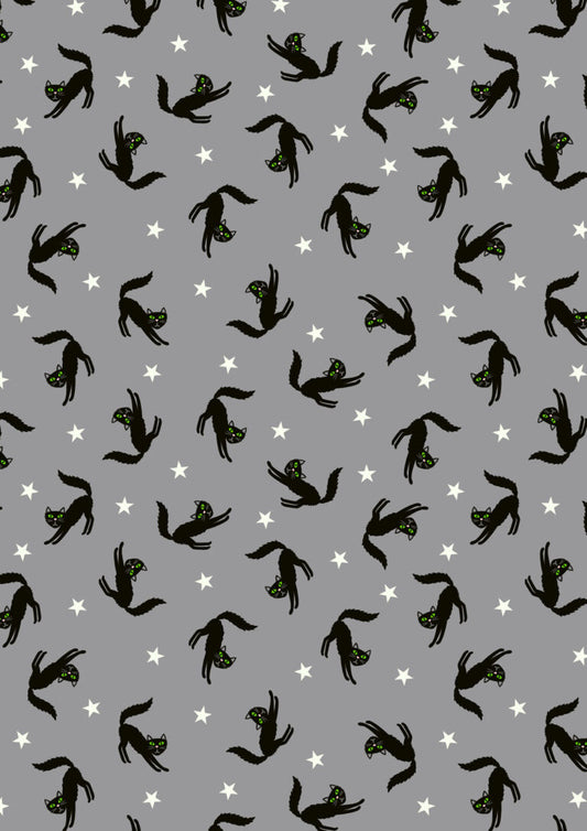 Scattered scaredy cats (glow in the dark) - Transylvania Glow fabric collection by Lewis & Irene
