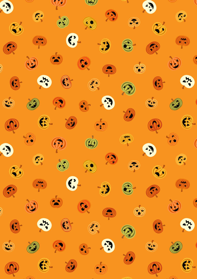 Scattered jack o lanterns (glow in the dark) - Transylvania Glow fabric collection by Lewis & Irene