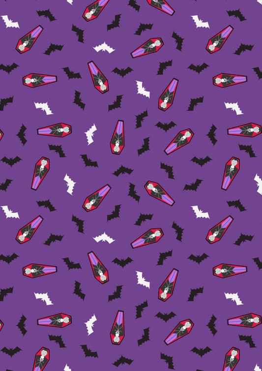 Scattered Draculas (glow in the dark) - Transylvania Glow fabric collection by Lewis & Irene