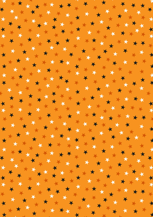 Stars on orange (glow in the dark) - Transylvania Glow fabric collection by Lewis & Irene