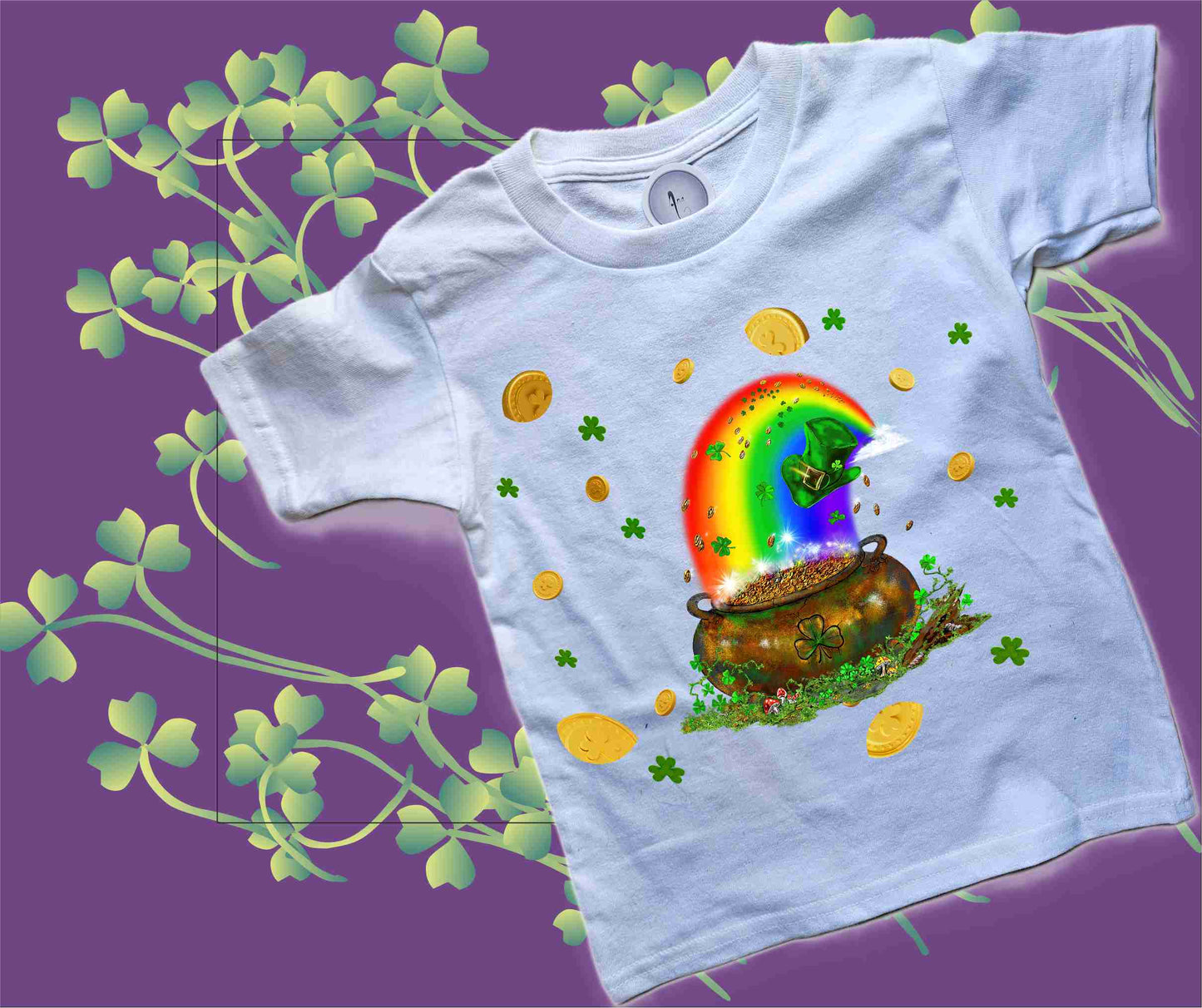St Patrick's Day - Pot of Gold for Toddlers, and Youth. Print on a Cotton Short Sleeve White T-Shirt. Comfy and excellent quality Tees.