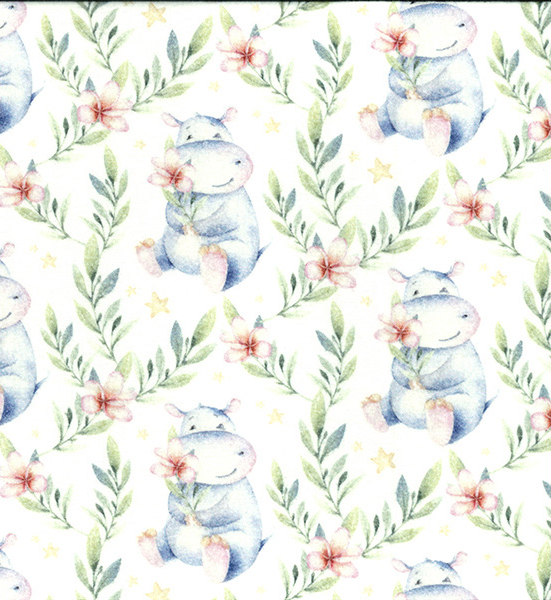 Cute Hippo - Brushed Cotton - Digital Prints by John Louden - Rose & Hubble