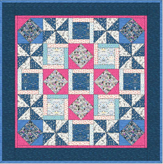 Quilt Top Kit in Pink for Patchwork & Quilting featuring the Puffin Rock collection by Lewis & Irene
