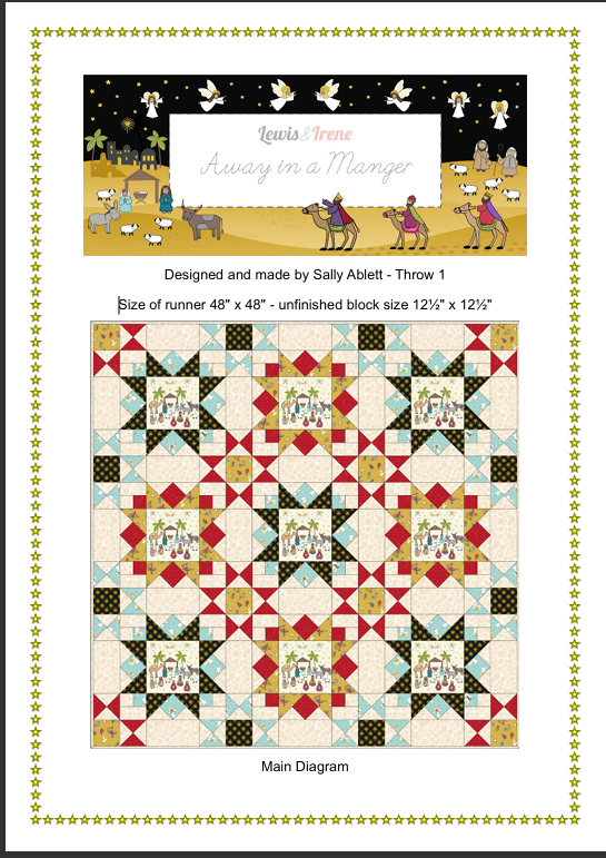 Quilt Throw Kit 1 designed by Sally Ablett Design for Lewis & Irene. Size 48" x 48". Away in a Manger fabric