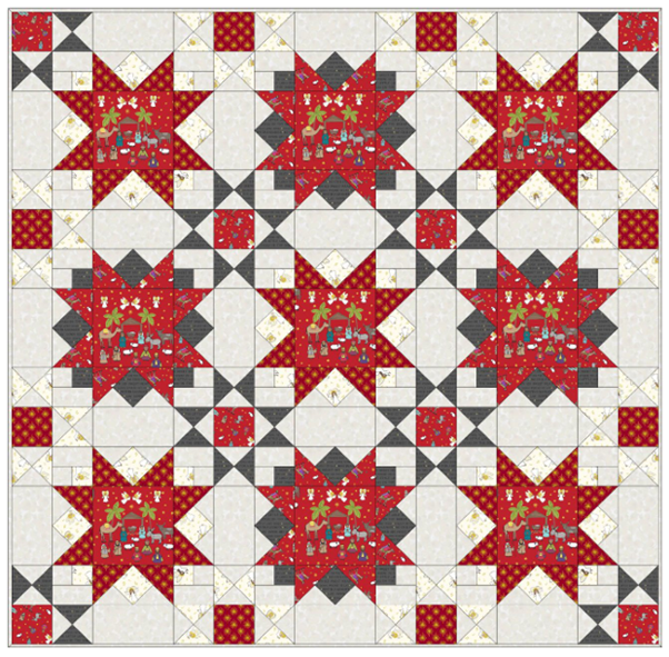 Quilt Throw Kit 2 designed by Sally Ablett Design for Lewis & Irene. Size 48" x 48". Away in a Manger fabric