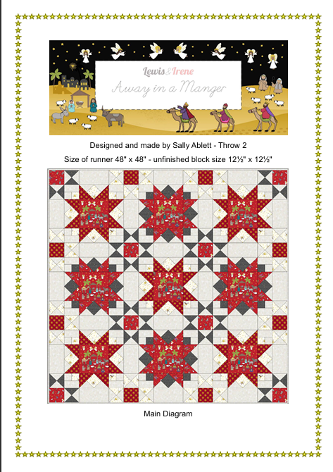 Quilt Throw Kit 2 designed by Sally Ablett Design for Lewis & Irene. Size 48" x 48". Away in a Manger fabric