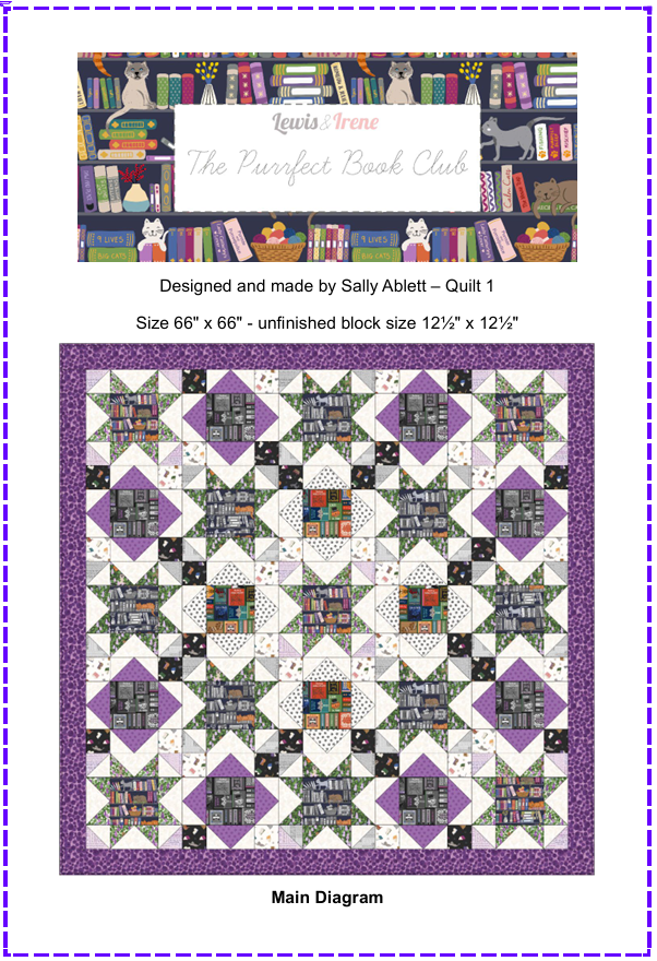 Quilt Top Kit 1 - The Purrfect Book Club designed by Sally Ablett for Lewis & Irene Fabrics, 66"x66"