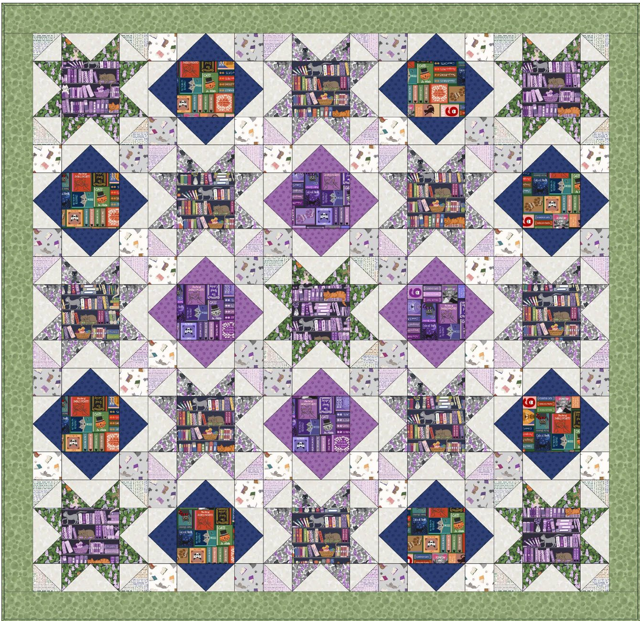 Quilt Top Kit 2 - The Purrfect Book Club designed by Sally Ablett for Lewis & Irene Fabrics, 66"x66"