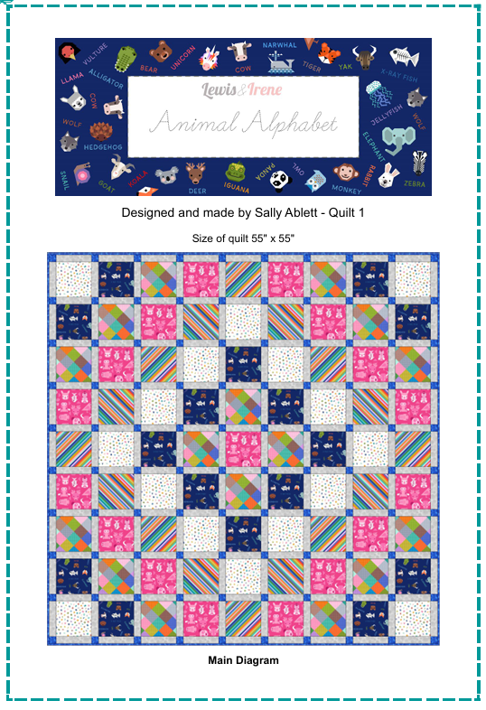 Animal Alphabet - Quilt 1 designed by Sally Ablett for Lewis & Irene, size 55" x 55"