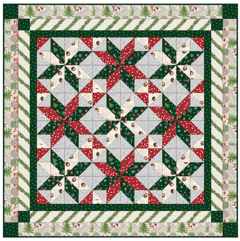 Quilt Throw Quilt Top Kit 2 - Christmas in Bluebell Wood (with gold metallic) -Size 48" x 48" designed by Sally Ablett for Lewis & Irene