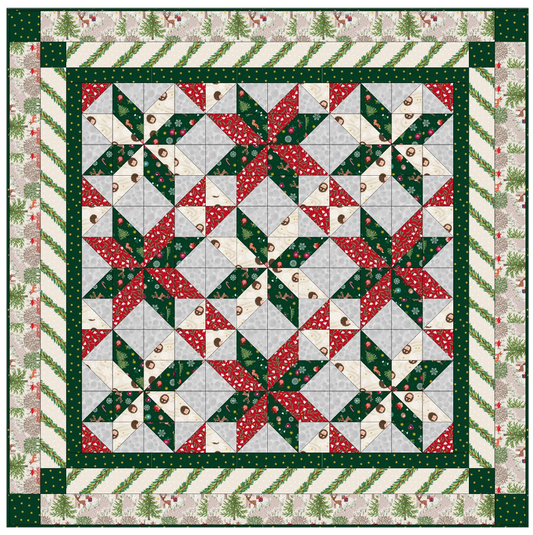 Quilt Throw Quilt Top Kit 2 - Christmas in Bluebell Wood (with gold metallic) -Size 48" x 48" designed by Sally Ablett for Lewis & Irene