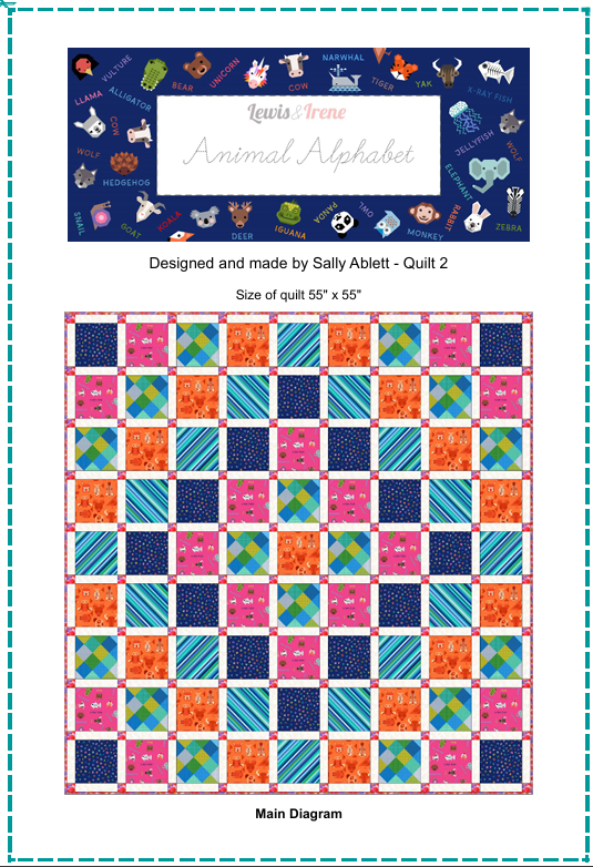 Animal Alphabet - Quilt 2 designed by Sally Ablett for Lewis & Irene, size 55" x 55"