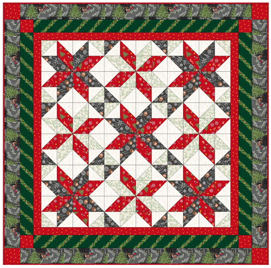Quilt Throw Quilt Top Kit 3 - Christmas in Bluebell Wood (with gold metallic) -Size 48" x 48" designed by Sally Ablett for Lewis & Irene