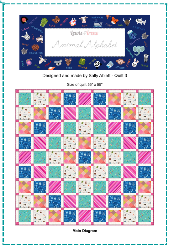 Animal Alphabet - Quilt 3 designed by Sally Ablett for Lewis & Irene, size 55" x 55"