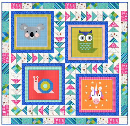 Animal Alphabet - Quilt with Panels designed by Sally Ablett for Lewis & Irene, size 58" x 58"