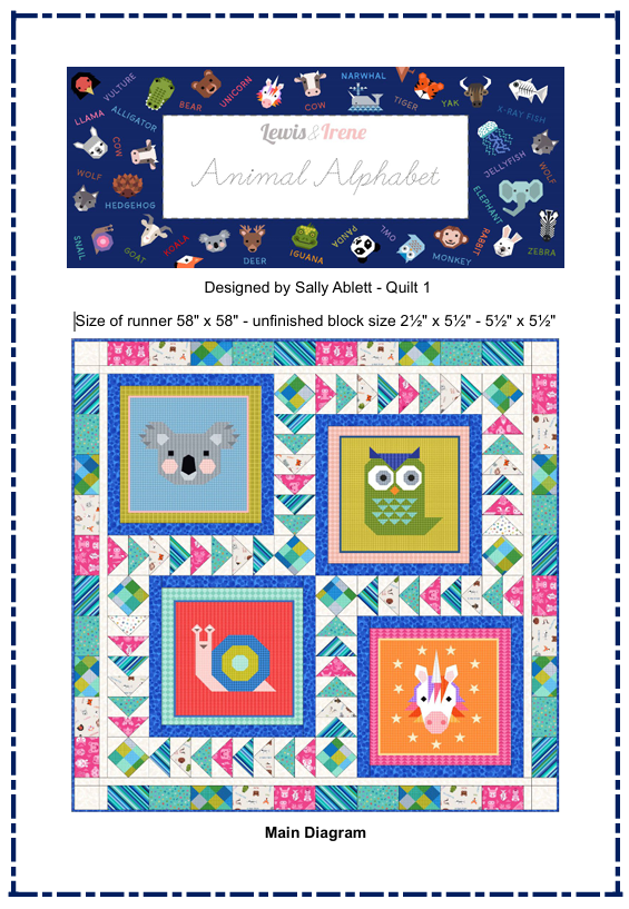 Animal Alphabet - Quilt with Panels designed by Sally Ablett for Lewis & Irene, size 58" x 58"