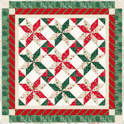 PRE-ORDER - Quilt Throw Quilt Top Kit - Christmas in Bluebell Wood (with gold metallic) -Size 50" x 50" designed by Sally Ablett for Lewis & Irene - AVAILABLE END OF JUNE APPROX.