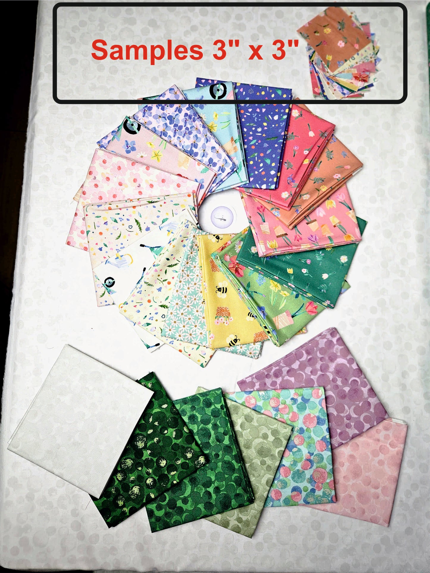 3" x 3" samples of full collection Flower Market by Wee Blue Bell for Lewis & Irene