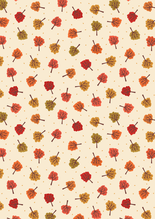 Small Things - Snuggle Season - Autumn trees on dark cream by Lewis & Irene - by Length & Fat Quarters