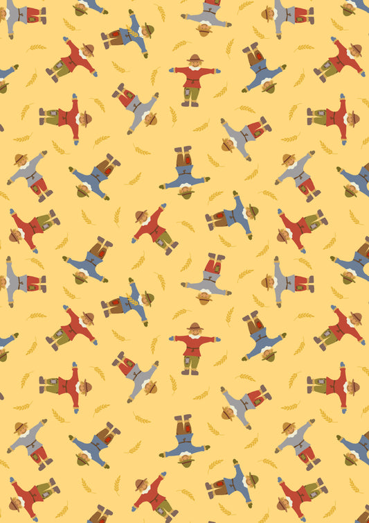 Small Things - Snuggle Season - Scarecrows on harvest yellow by Lewis & Irene - by Length & Fat Quarters