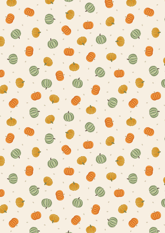 Small Things - Snuggle Season - Pumpkins on cream by Lewis & Irene - by Length & Fat Quarters