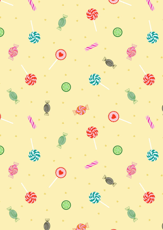 Small Things Sweet - Sweets on pale yellow fabric collection by Lewis & Irene by Length & Fat Quarter