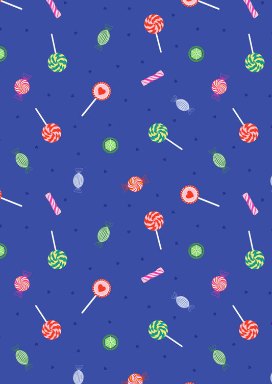 Small Things Sweet - Sweets on bright blue fabric collection by Lewis & Irene by Length & Fat Quarter