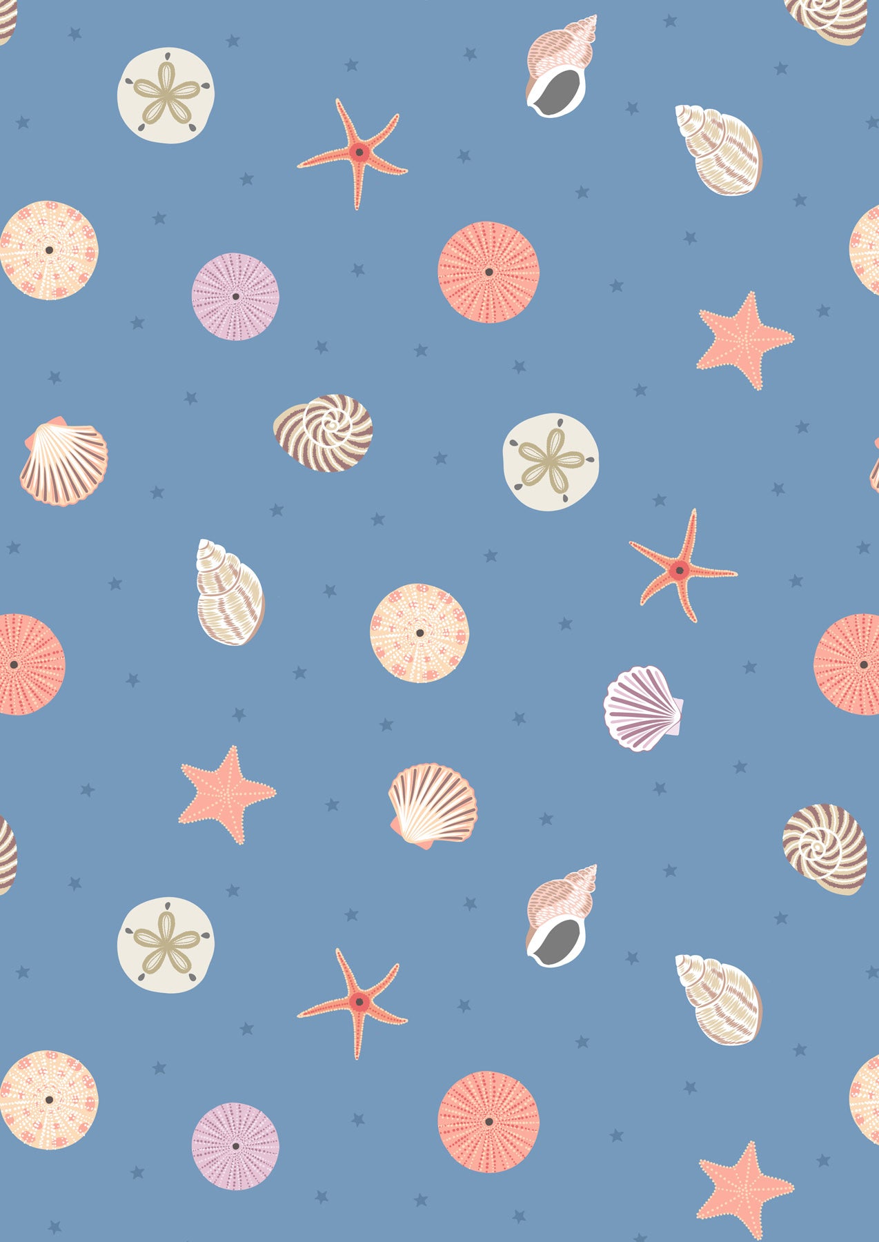 Small Things Coastal - Seashells on blue Fabric Collection by Lewis & Irene by Length & Fat Quarter