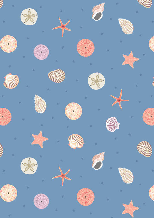 Small Things Coastal - Seashells on blue Fabric Collection by Lewis & Irene by Length & Fat Quarter