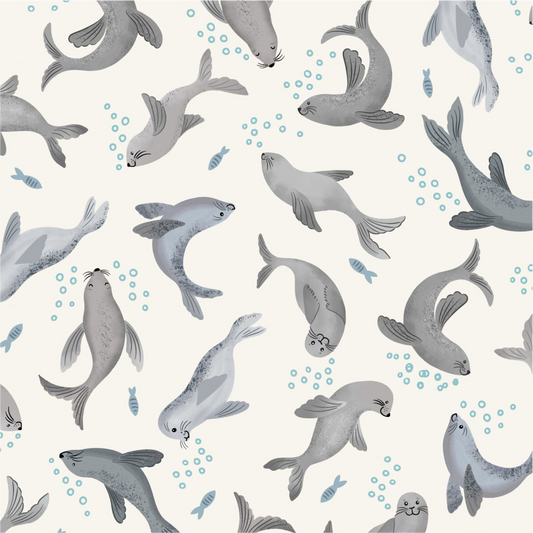Seal bubbles on cream - Puffin Rock Collection by Lewis & Irene - Available Now