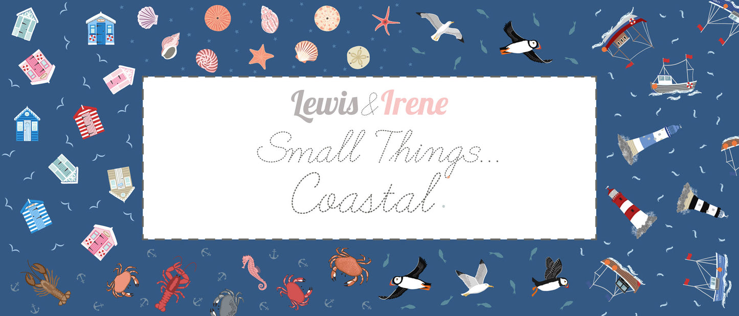 Small Things Coastal - Beach huts on light red Fabric Collection by Lewis & Irene by Length & Fat Quarter
