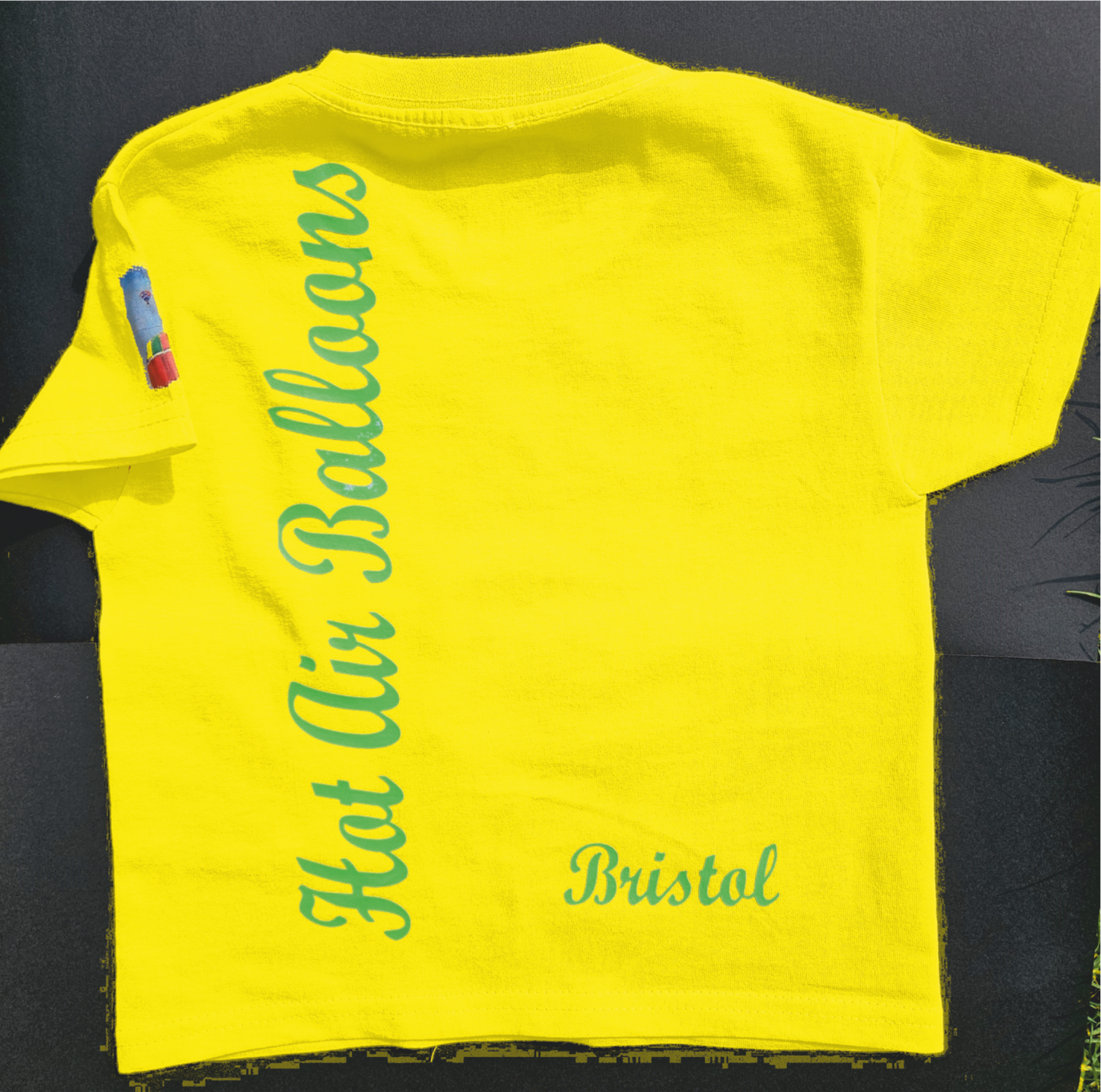 Bright Yellow. T-Shirts with Hot Air Balloons in Bristol Graphics for Toddlers, and Youth. Bright Yellow colour.